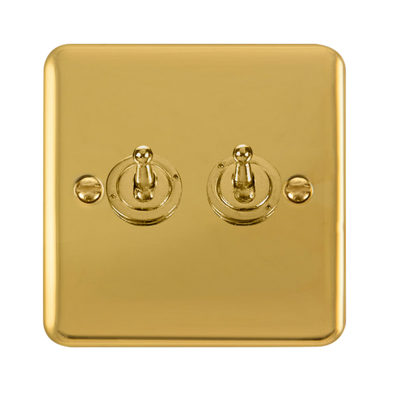 Click® Scolmore Deco Plus® DPBR422 10AX 2 Gang 2 Way Toggle Switch  Polished Brass  Insert
