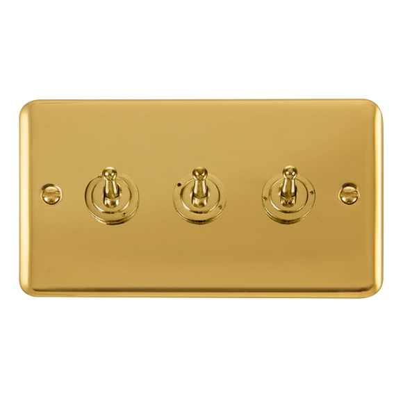 Click® Scolmore Deco Plus® DPBR423 10AX 3 Gang 2 Way Toggle Switch  Polished Brass  Insert