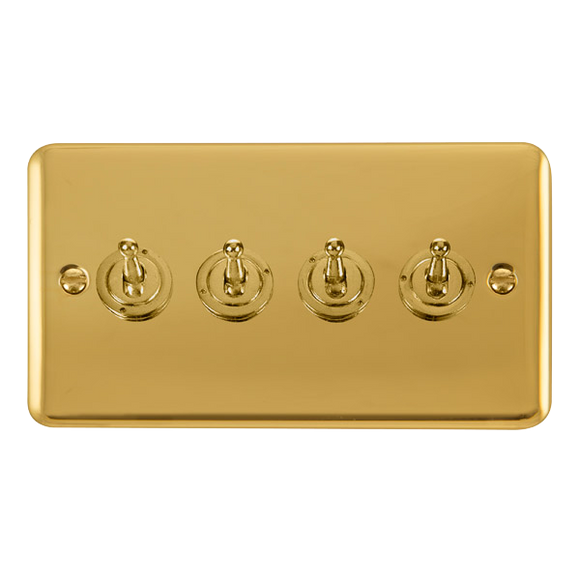 Click® Scolmore Deco Plus® DPBR424 10AX 4 Gang 2 Way Toggle Switch  Polished Brass  Insert