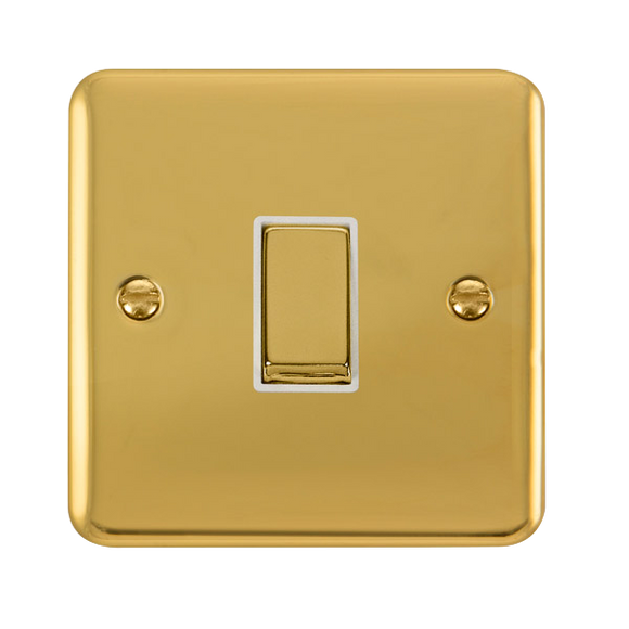 Click® Scolmore Deco Plus® DPBR425WH 10AX Ingot 1 Gang Intermediate Plate Switch  Polished Brass White Insert