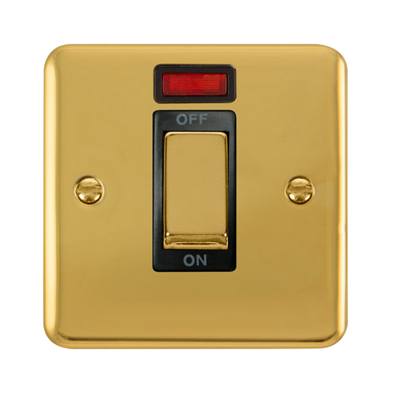 Click® Scolmore Deco Plus® DPBR501BK 45A Ingot 1 Gang DP Switch With Neon  Polished Brass Black Insert