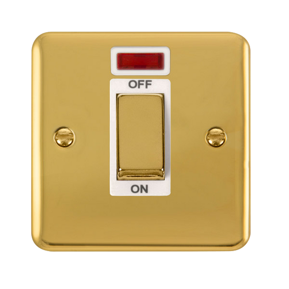 Click® Scolmore Deco Plus® DPBR501WH 45A Ingot 1 Gang DP Switch With Neon Polished Brass White Insert
