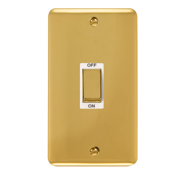 Click® Scolmore Deco Plus® DPBR502WH 45A Ingot 2 Gang DP Switch  Polished Brass White Insert