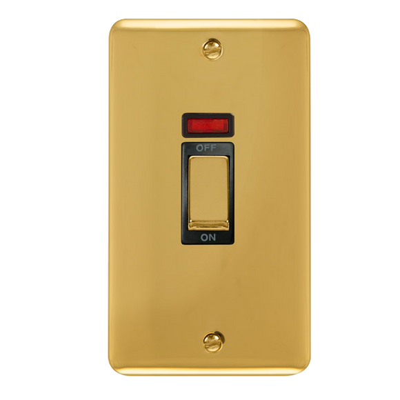 Click® Scolmore Deco Plus® DPBR503BK 45A Ingot 2 Gang DP Switch With Neon  Polished Brass Black Insert