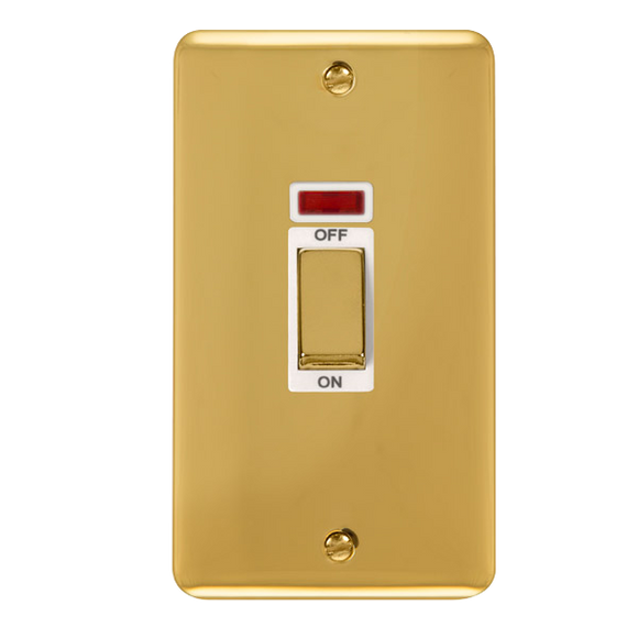 Click® Scolmore Deco Plus® DPBR503WH 45A Ingot 2 Gang DP Switch With Neon  Polished Brass White Insert