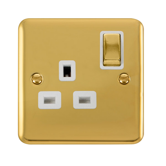 Click® Scolmore Deco Plus® DPBR535WH 13A Ingot 1 Gang DP Switched Socket  Polished Brass White Insert