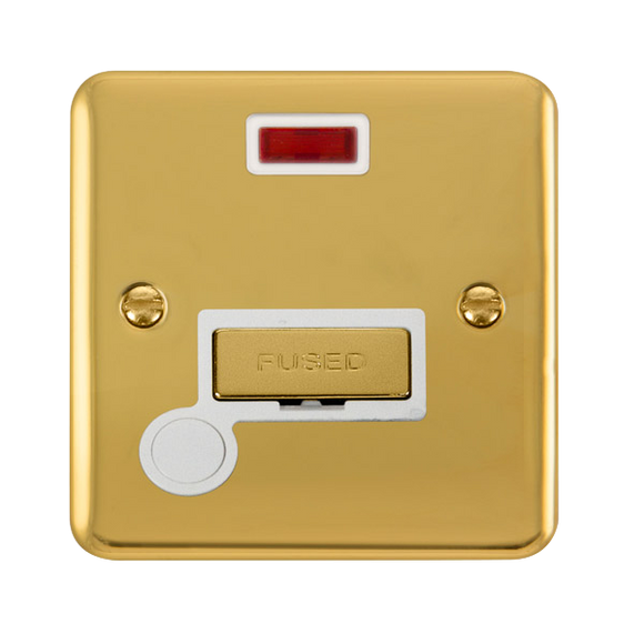 Click® Scolmore Deco Plus® DPBR553WH 13A Ingot Fused Connection Unit With Neon Polished Brass White Insert