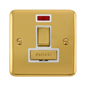 Click® Scolmore Deco Plus® DPBR752WH 13A Ingot DP Switched Fused Connection Unit With Neon Polished Brass White Insert