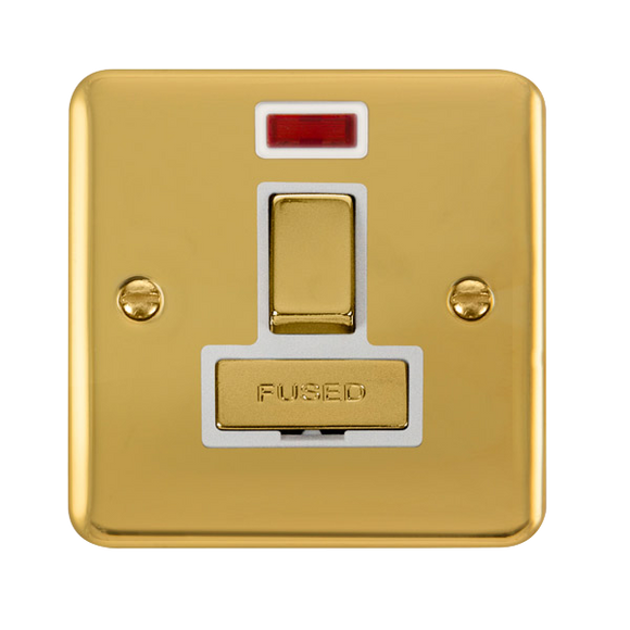Click® Scolmore Deco Plus® DPBR752WH 13A Ingot DP Switched Fused Connection Unit With Neon Polished Brass White Insert
