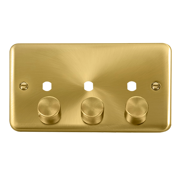 Click® Scolmore Deco Plus® DPSB153PL 3 Gang Dimmer Plate & Knobs (1200W Max) - 3 Apertures Satin Brass  Insert