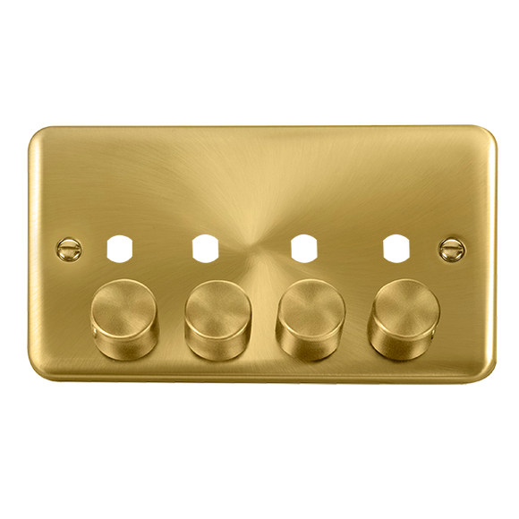 Click® Scolmore Deco Plus® DPSB154PL 4 Gang Dimmer Plate & Knobs (1600W Max) - 4 Apertures Satin Brass  Insert