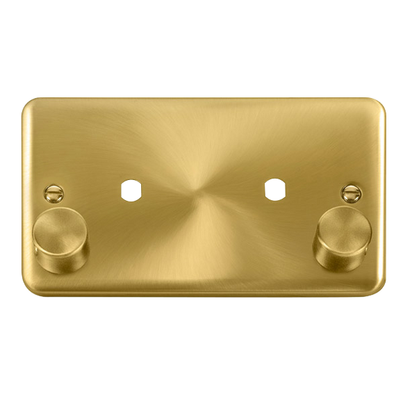 Click® Scolmore Deco Plus® DPSB186 2 Gang Dimmer Plate & Knobs (1630W Max) - 2 Apertures  Satin Brass  Insert
