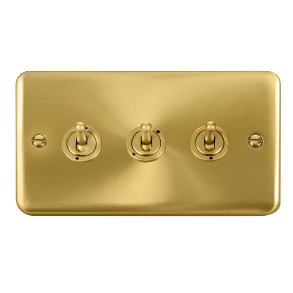 Click® Scolmore Deco Plus® DPSB423 10AX 3 Gang 2 Way Toggle Switch  Satin Brass  Insert