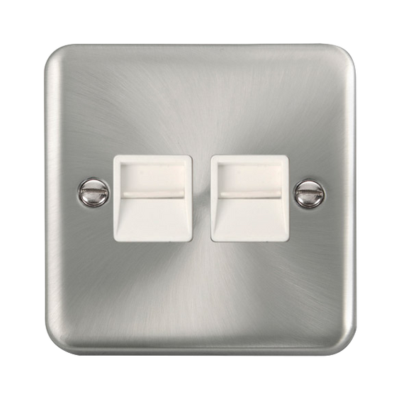 Click® Scolmore Deco Plus® DPSC121WH Twin Telephone Outlet - Master  Satin Chrome White Insert