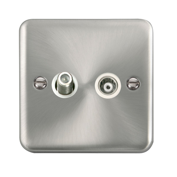Click® Scolmore Deco Plus® DPSC157WH Isolated Satellite & Isolated Coaxial Outlet Satin Chrome White Insert