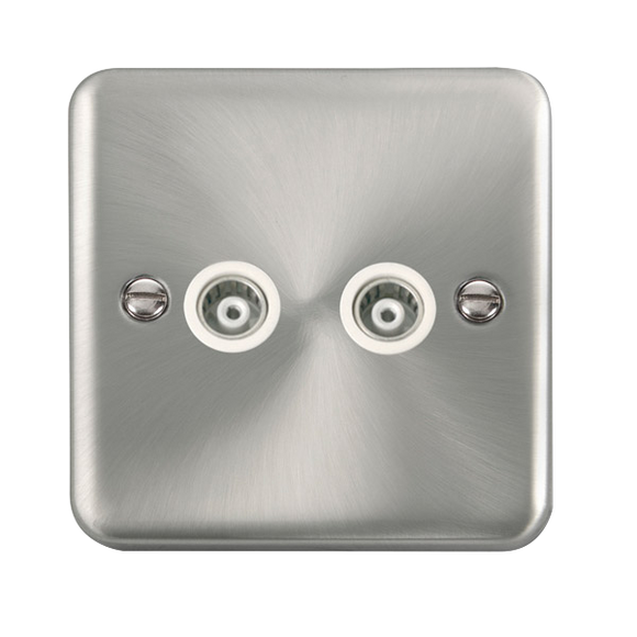 Click® Scolmore Deco Plus® DPSC159WH Twin Isolated Coaxial Outlet  Satin Chrome White Insert