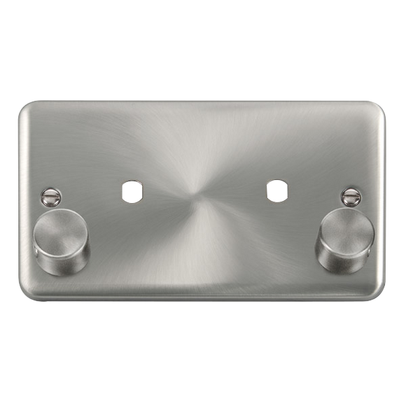 Click® Scolmore Deco Plus® DPSC186 2 Gang Dimmer Plate & Knobs (1630W Max) - 2 Apertures  Satin Chrome  Insert