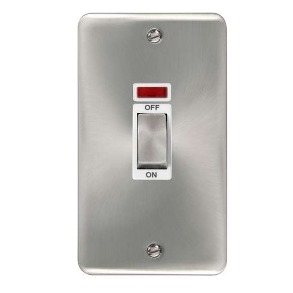 Click® Scolmore Deco Plus® DPSC503WH 45A Ingot 2 Gang DP Switch With Neon Satin Chrome White Insert