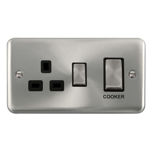 Click® Scolmore Deco Plus® DPSC504BK 45A Ingot 2 Gang DP Switch With 13A DP Switched Socket Satin Chrome Black Insert
