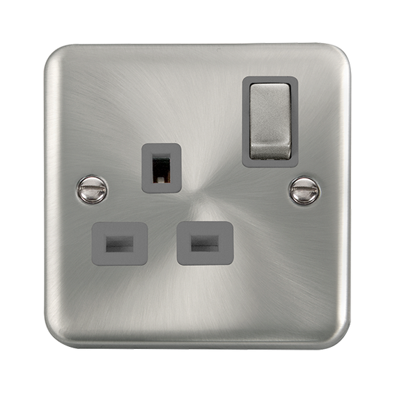 Click® Scolmore Deco Plus® DPSC535GY 13A Ingot 1 Gang DP Switched Socket Satin Chrome Grey Insert