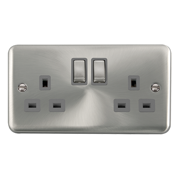 Click® Scolmore Deco Plus® DPSC536GY 13A Ingot 2 Gang DP Switched Socket (Twin Earth) Satin Chrome Grey Insert