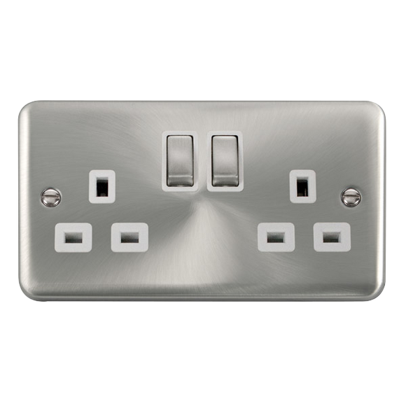 Click® Scolmore Deco Plus® DPSC536WH 13A Ingot 2 Gang DP Switched Socket (Twin Earth) Satin Chrome White Insert