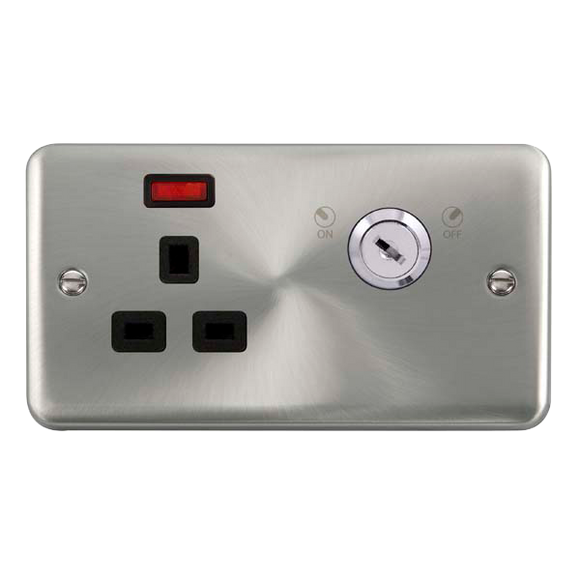 Click® Scolmore Deco Plus® DPSC655BK 13A Ingot 1 Gang DP Key Lockable Socket With Neon Satin Chrome Black Insert
