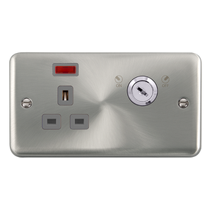 Click® Scolmore Deco Plus® DPSC655GY 13A Ingot 1 Gang DP Key Lockable Socket With Neon Satin Chrome Grey Insert