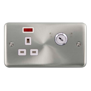 Click® Scolmore Deco Plus® DPSC655WH 13A Ingot 1 Gang DP Key Lockable Socket With Neon Satin Chrome White Insert