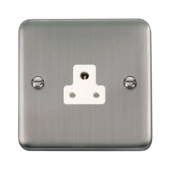 Click® Scolmore Deco Plus® DPSS039WH 2A Round Pin Socket  Stainless Steel White Insert