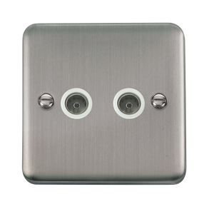 Click® Scolmore Deco Plus® DPSS066WH Twin Coaxial Outlet  Stainless Steel White Insert