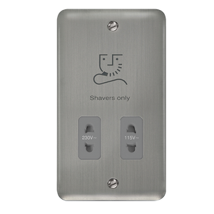 Click® Scolmore Deco Plus® DPSS100GY 115/230V Dual Voltage Shaver Socket Stainless Steel Grey Insert