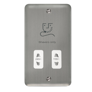 Click® Scolmore Deco Plus® DPSS100WH 115/230V Dual Voltage Shaver Socket Stainless Steel White Insert