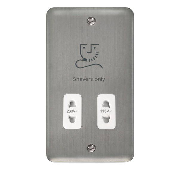 Click® Scolmore Deco Plus® DPSS100WH 115/230V Dual Voltage Shaver Socket Stainless Steel White Insert