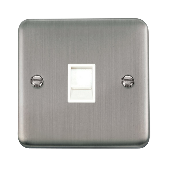 Click® Scolmore Deco Plus® DPSS115WH Single RJ11 (Irish/US) Outlet Stainless Steel White Insert