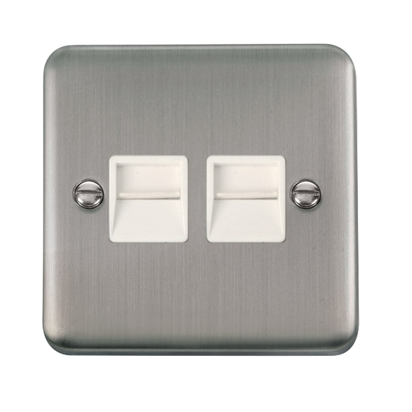 Click® Scolmore Deco Plus® DPSS121WH Twin Telephone Outlet - Master  Stainless Steel White Insert