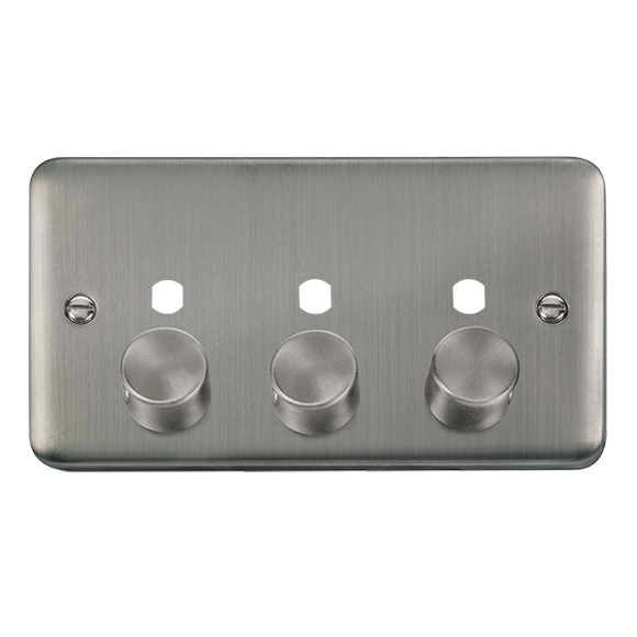 Click® Scolmore Deco Plus® DPSS153PL 3 Gang Dimmer Plate & Knobs (1200W Max) - 3 Apertures Stainless Steel  Insert