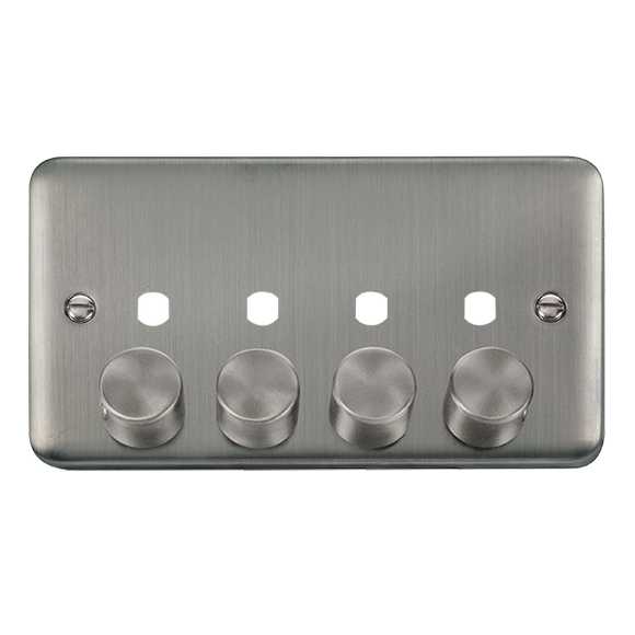 Click® Scolmore Deco Plus® DPSS154PL 4 Gang Dimmer Plate & Knobs (1600W Max) - 4 Apertures Stainless Steel  Insert