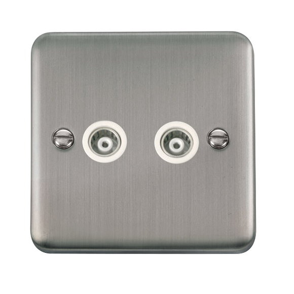 Click® Scolmore Deco Plus® DPSS159WH Twin Isolated Coaxial Outlet  Stainless Steel White Insert