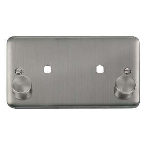 Click® Scolmore Deco Plus® DPSS186 2 Gang Dimmer Plate & Knobs (1630W Max) - 2 Apertures  Stainless Steel  Insert