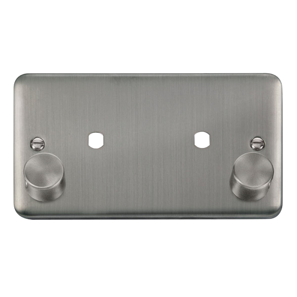 Click® Scolmore Deco Plus® DPSS186 2 Gang Dimmer Plate & Knobs (1630W Max) - 2 Apertures  Stainless Steel  Insert