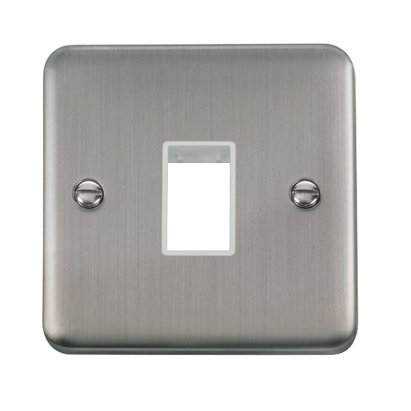 Click® Scolmore Deco Plus® DPSS401WH 1 Gang MiniGrid® Unfurnished Plate - 1 Aperture  Stainless Steel White Insert