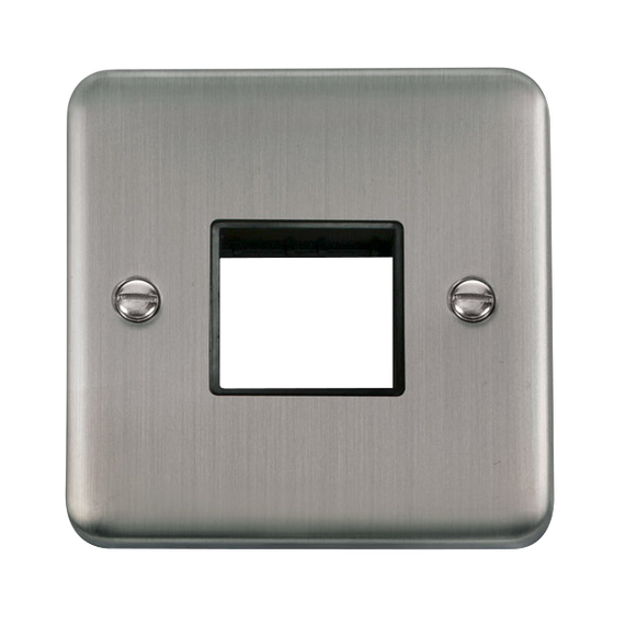 Click® Scolmore Deco Plus® DPSS402BK 1 Gang MiniGrid® Unfurnished Plate - 2 Apertures Stainless Steel Black Insert