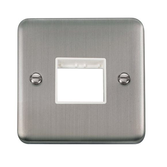 Click® Scolmore Deco Plus® DPSS402WH 1 Gang MiniGrid® Unfurnished Plate - 2 Apertures Stainless Steel White Insert