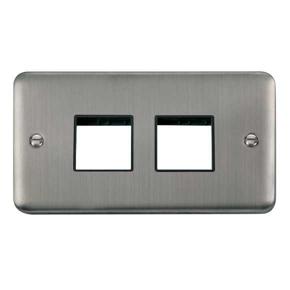 Click® Scolmore Deco Plus® DPSS404BK 2 Gang MiniGrid® Unfurnished Plate - 2 x 2 Apertures  Stainless Steel Black Insert