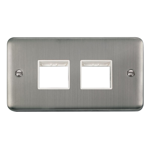 Click® Scolmore Deco Plus® DPSS404WH 2 Gang MiniGrid® Unfurnished Plate - 2 x 2 Apertures  Stainless Steel White Insert