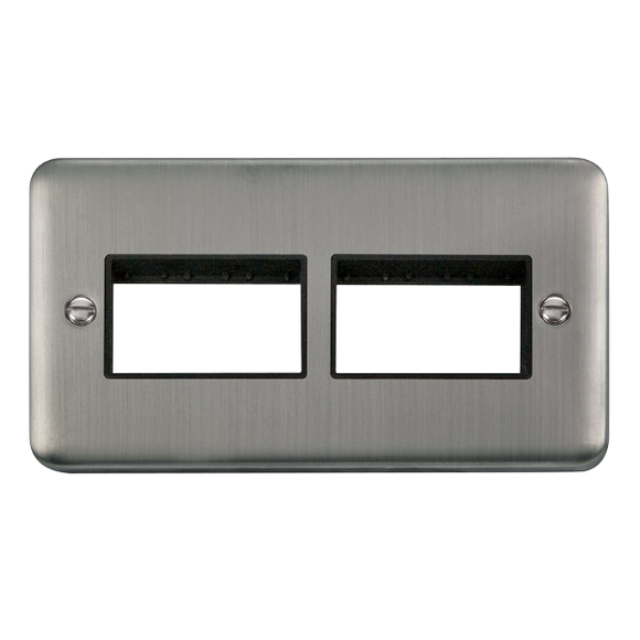 Click® Scolmore Deco Plus® DPSS406BK 2 Gang MiniGrid® Unfurnished Plate - 2 x 3 Apertures  Stainless Steel Black Insert
