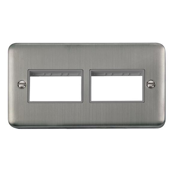 Click® Scolmore Deco Plus® DPSS406GY 2 Gang MiniGrid® Unfurnished Plate - 2 x 3 Apertures  Stainless Steel Grey Insert