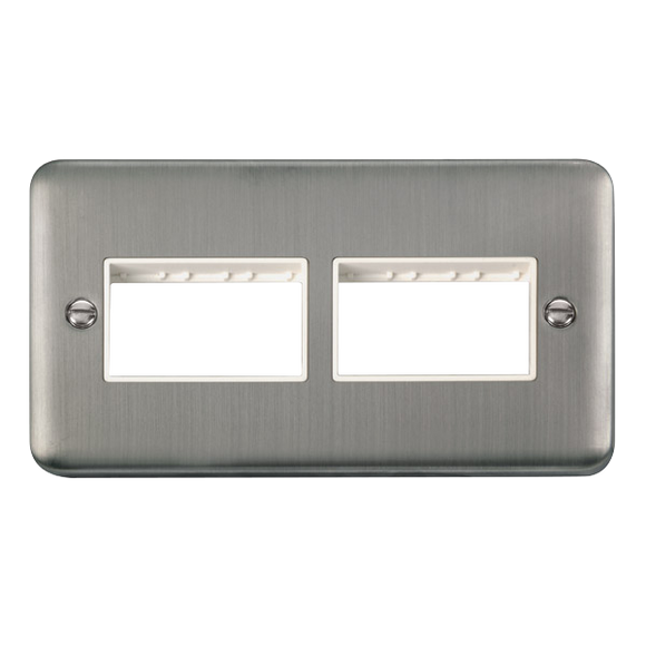 Click® Scolmore Deco Plus® DPSS406WH 2 Gang MiniGrid® Unfurnished Plate - 2 x 3 Apertures  Stainless Steel White Insert