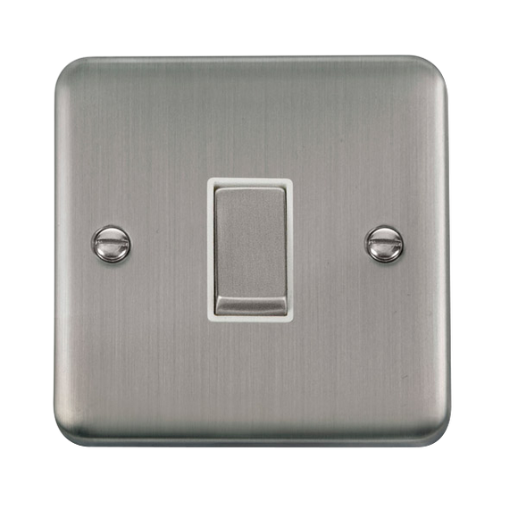 Click® Scolmore Deco Plus® DPSS411WH 10AX Ingot 1 Gang 2 Way Plate Switch Stainless Steel White Insert